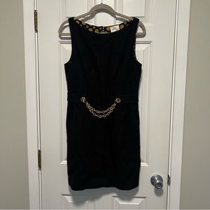Milly vintage black textured structured sleeveless casual work dress gold chain